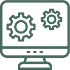a green gears on a computer monitor icon