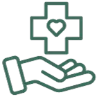 icon of a hand holding a medical cross with a heart in it