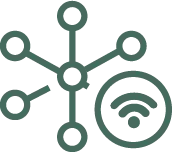 Green lines and nodes with a connectivity network icon