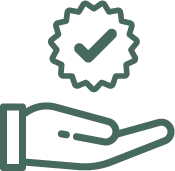 green hand holding a checked badge icon
