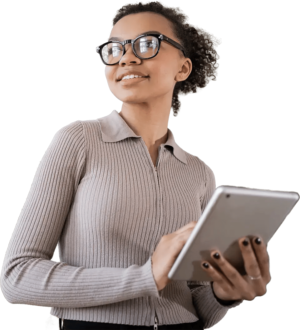 A professional individual holding an ipad