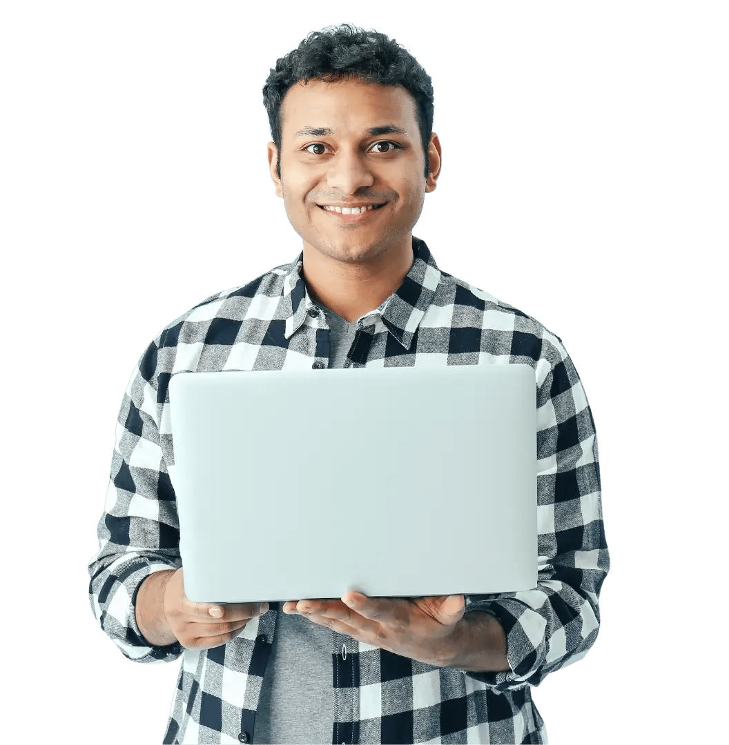 a man holding his laptop