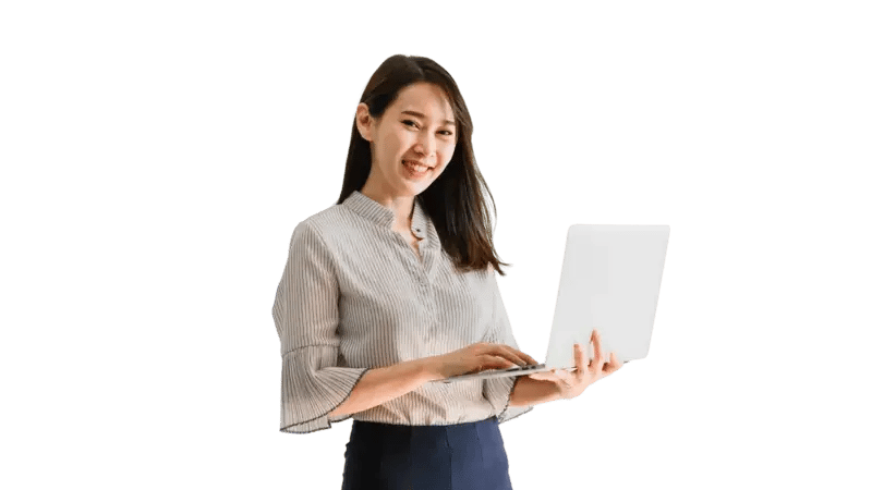 a professional individual holding her laptop